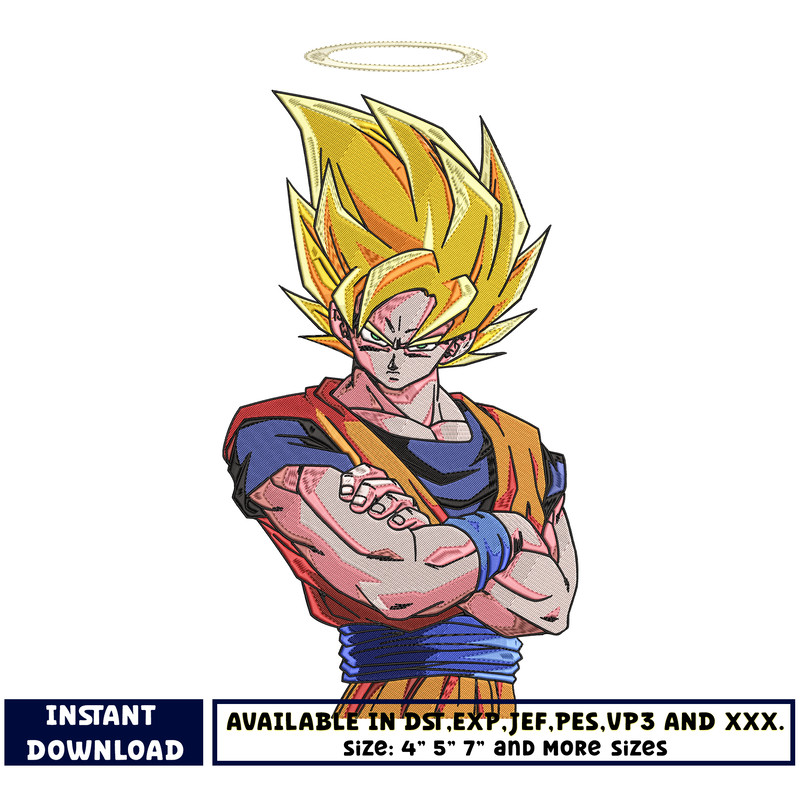 Son goku super saiyan embroidery design