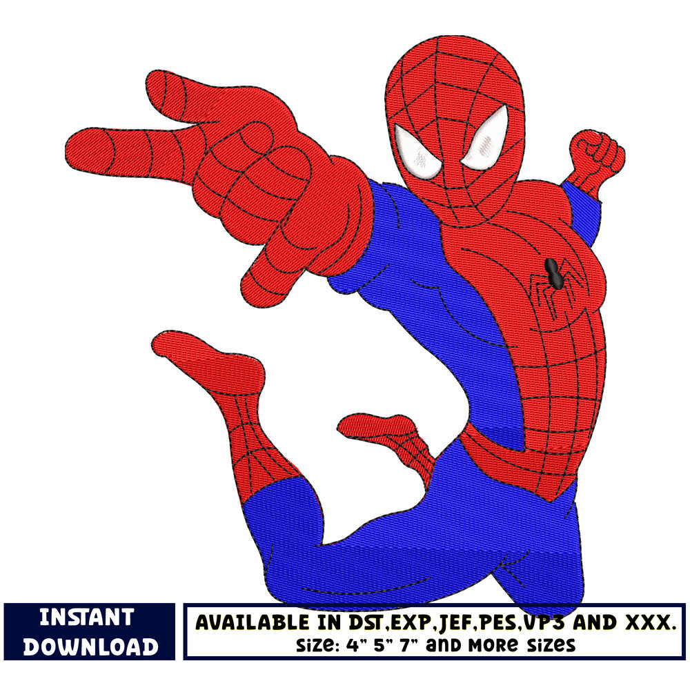 Spiderman flying embroidery design
