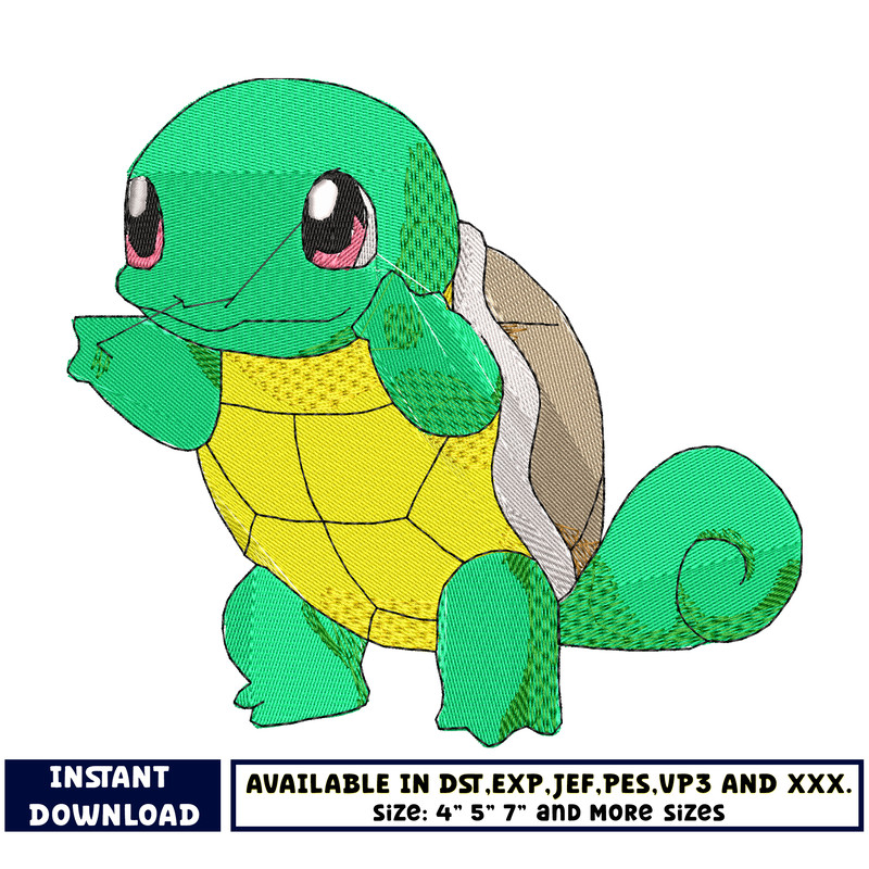 Squirtle pokemon embroidery design