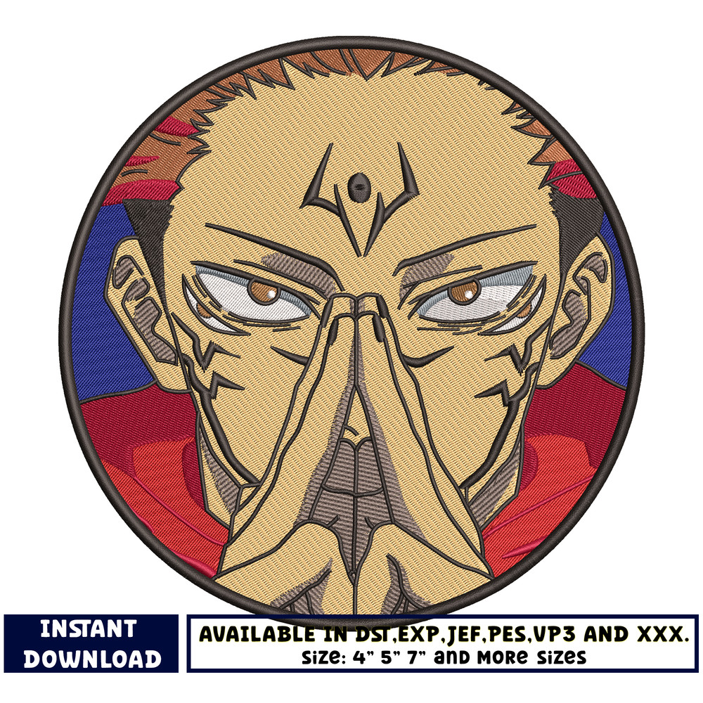 Sukuna face embroidery design