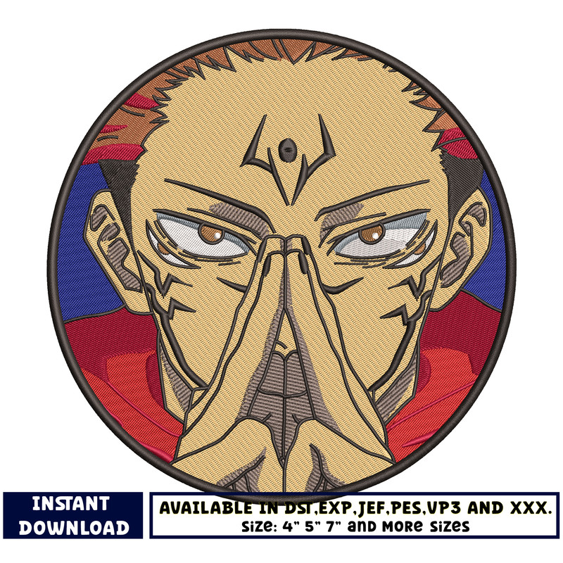 Sukuna face embroidery design
