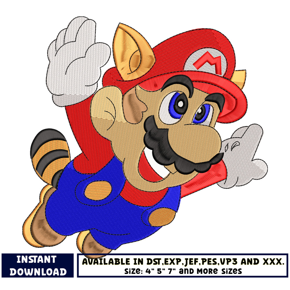 Super mario flying embroidery design