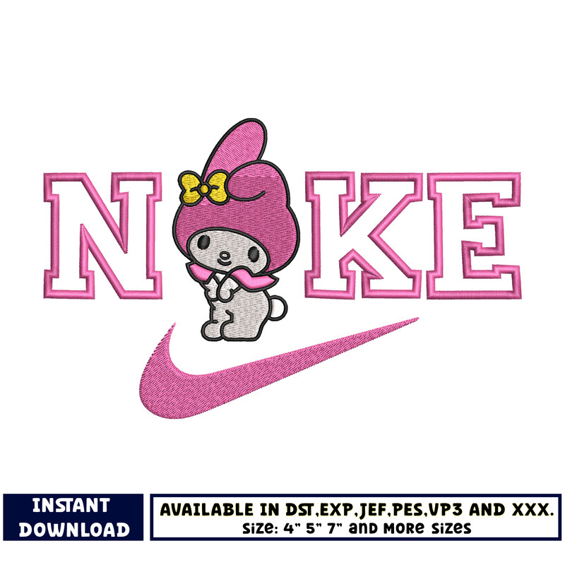 Swoosh Melody kitty embroidery design