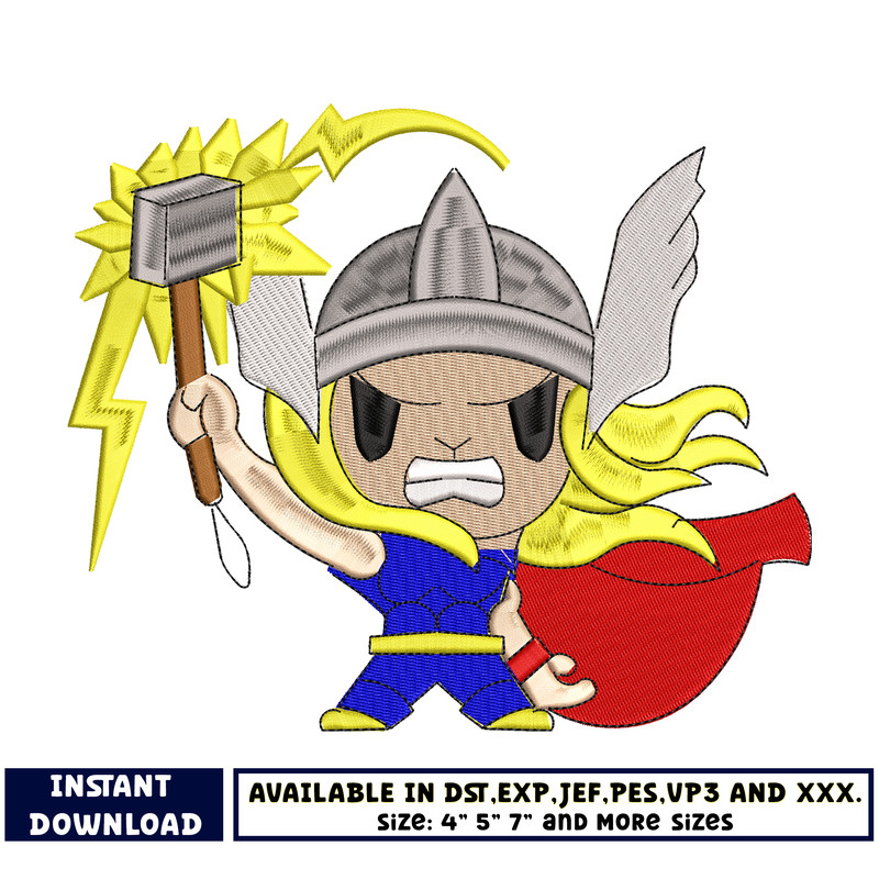 Thor chibi embroidery design