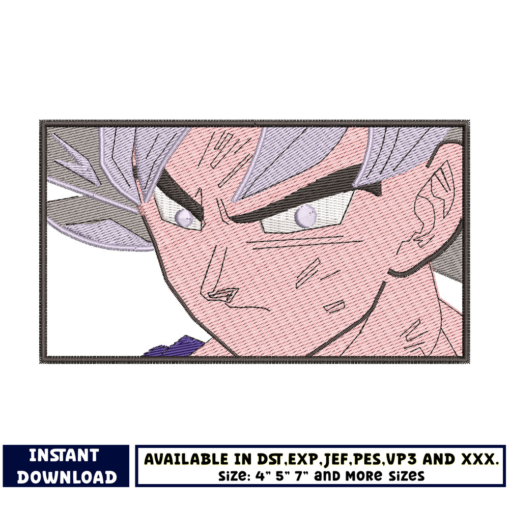 Ultra instinct goku face embroidery design