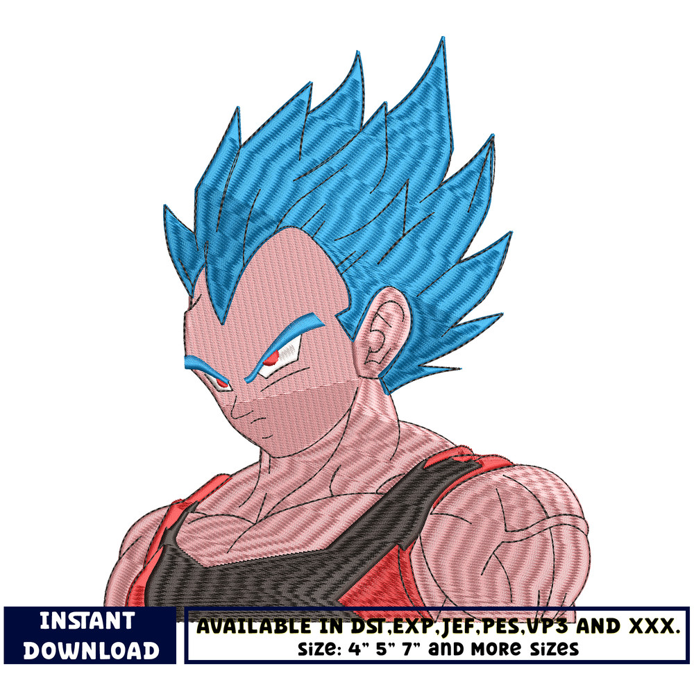 Vegeta blue hair embroidery design