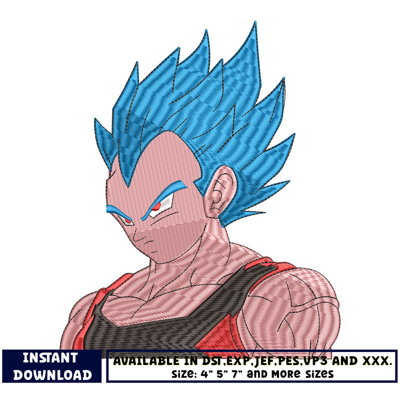 Vegeta blue hair embroidery design