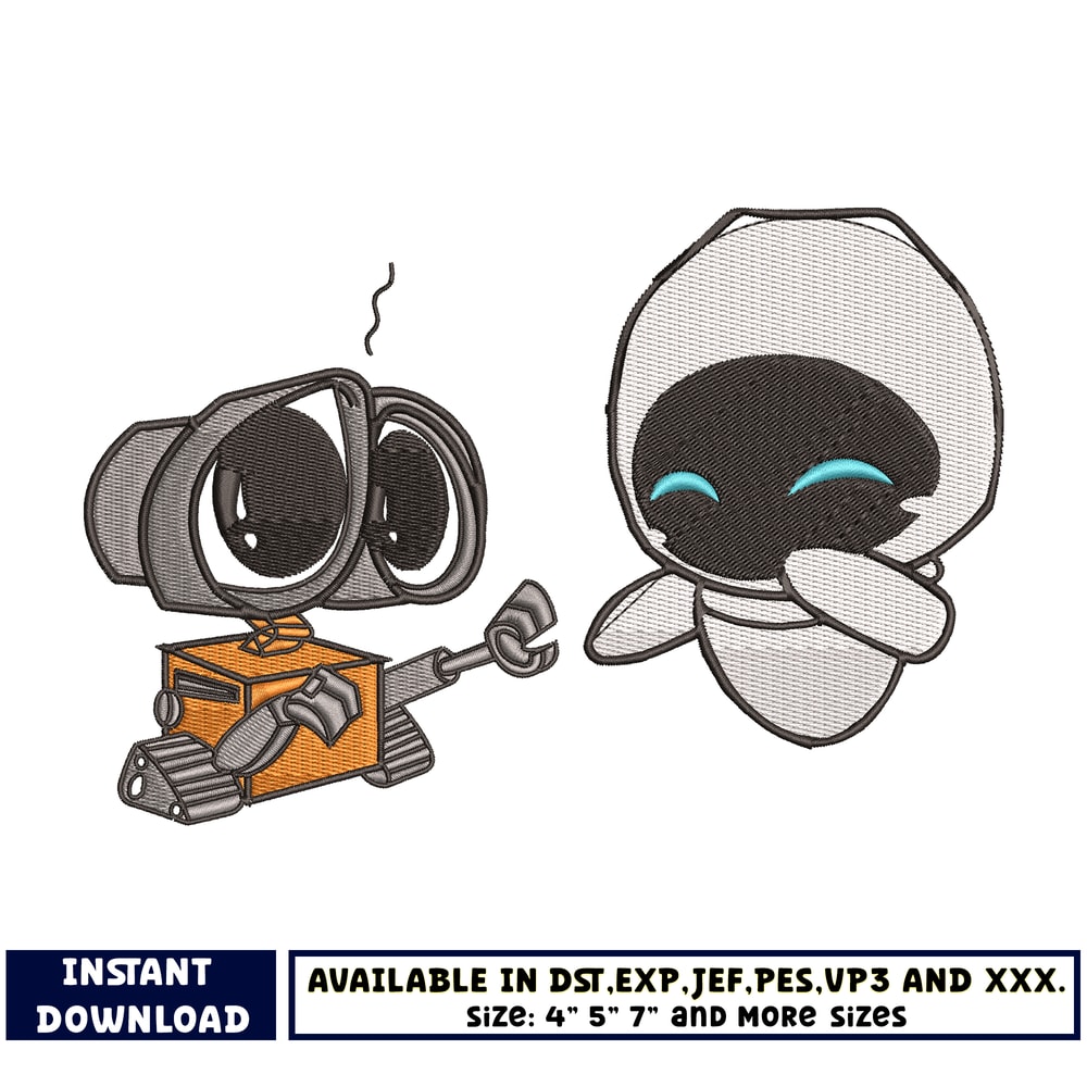 Wall-E And Eve chibi embroidey design