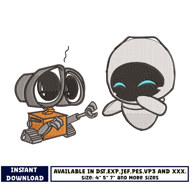 Wall-E And Eve chibi embroidey design