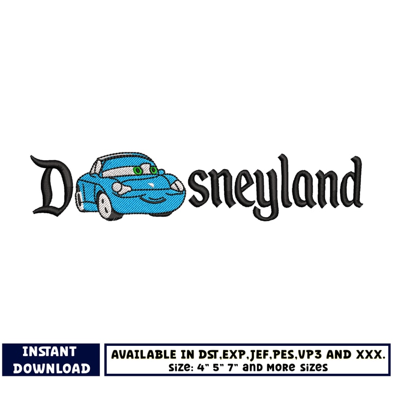 Blue disneyland car embroidery design