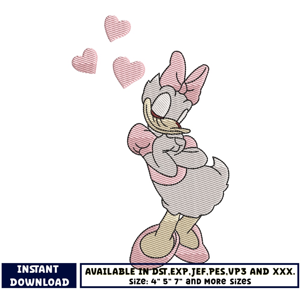 daisy duck fall in love embroidery design