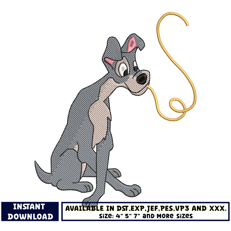 Disney dog tramp embroidery design