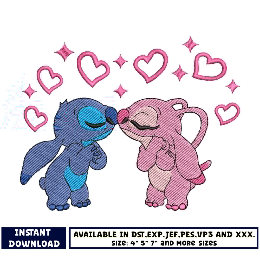 disney stitch couple embroidery design