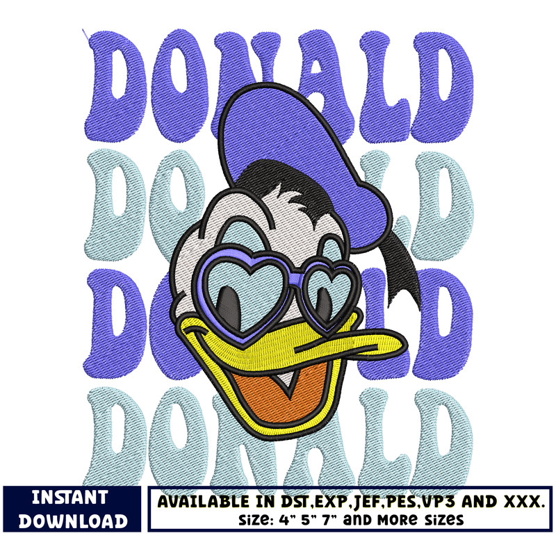donald duck disney love embroidery design