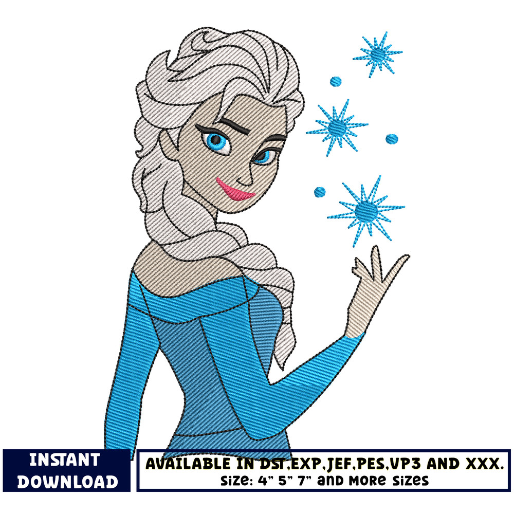 elsa princess embroidery design