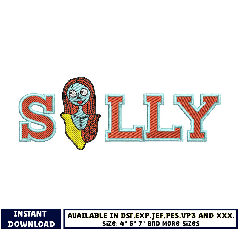 horror sally name embroidery design