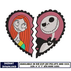 jack and sally valentine embroidery design