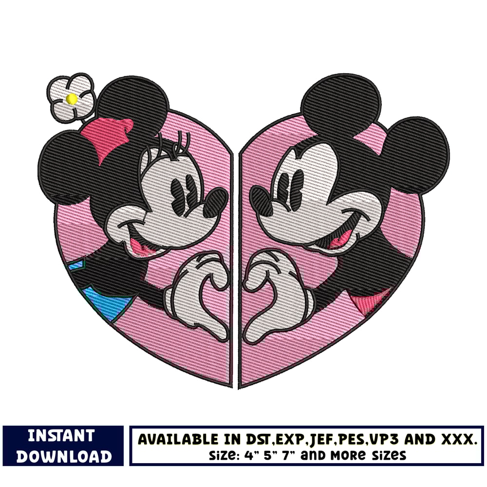 mickey mouse couple love embroidery design