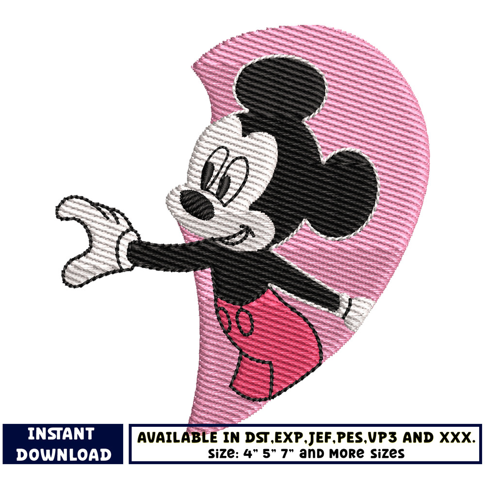 mickey pink love embroidery