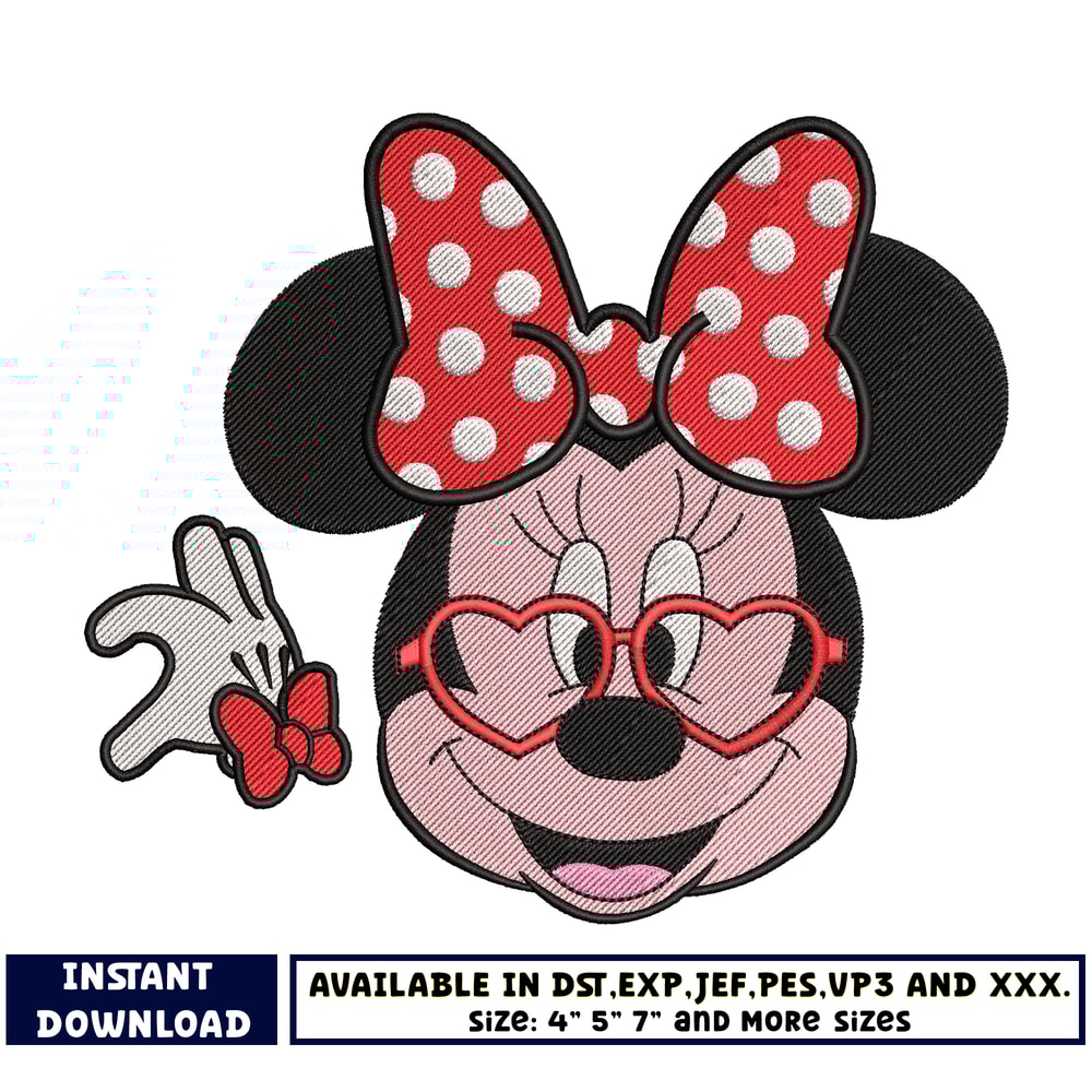 Minnie head half love embroidery