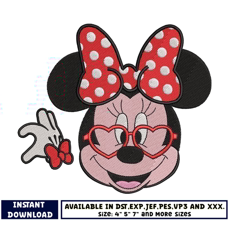 Minnie head half love embroidery