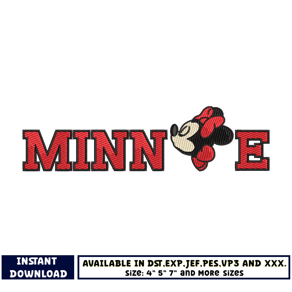 minnie mouse red name embroidery
