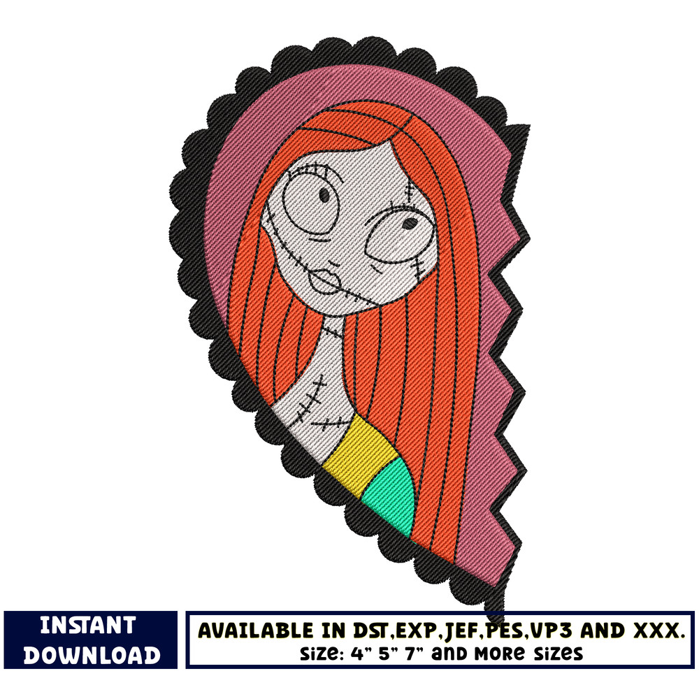 Sally horror half love embroidery design