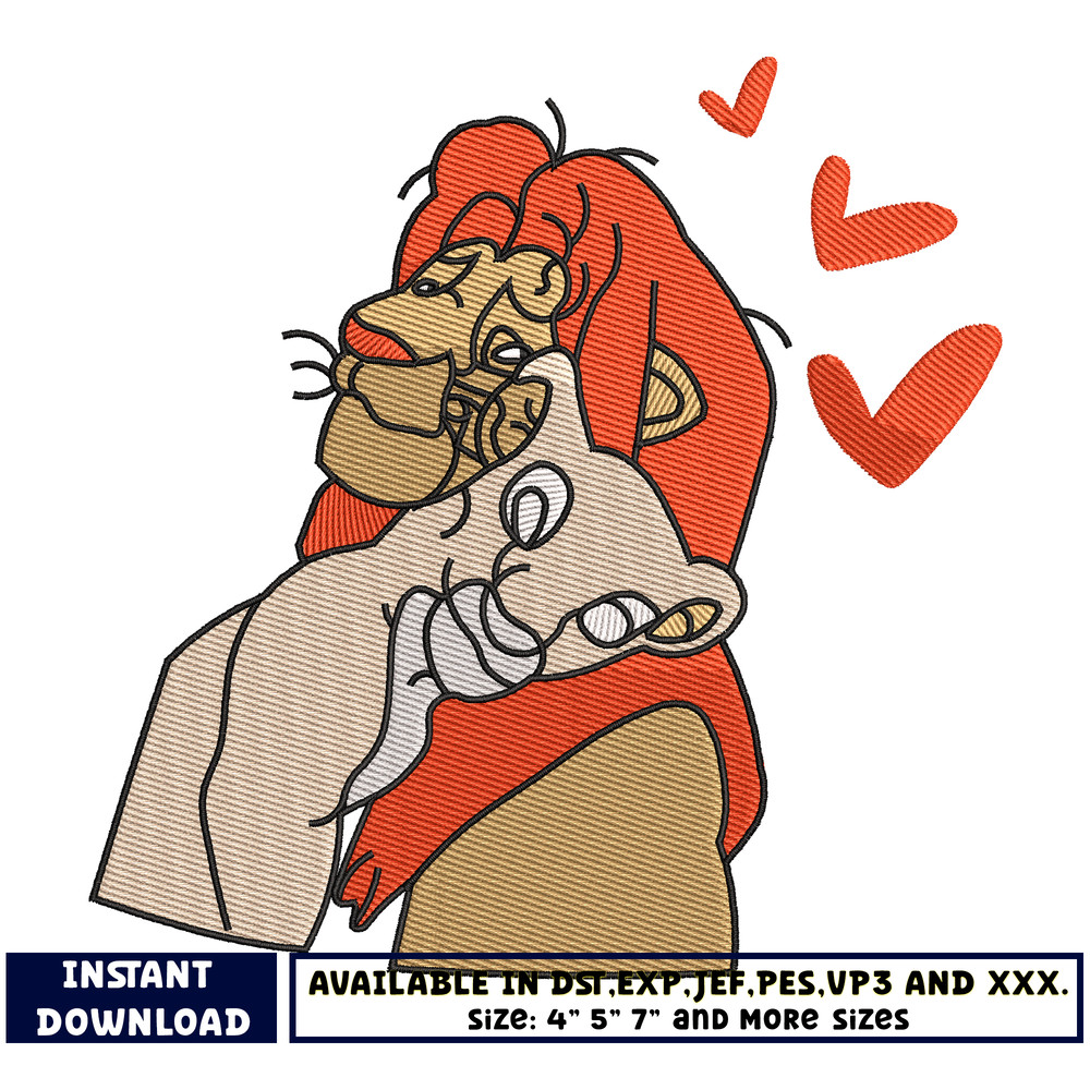 Simba and Nala Love embroidery design