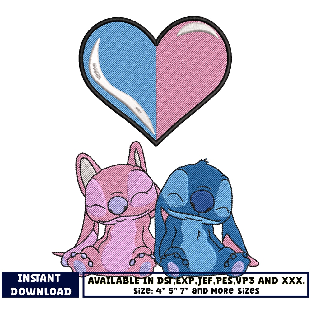 Stitch disney couple embroidery design
