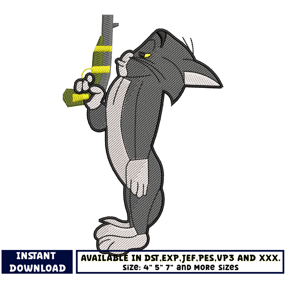 Tom and gun embroidery design