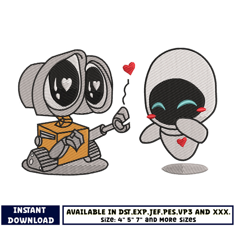 Wall e and eve embroidery design