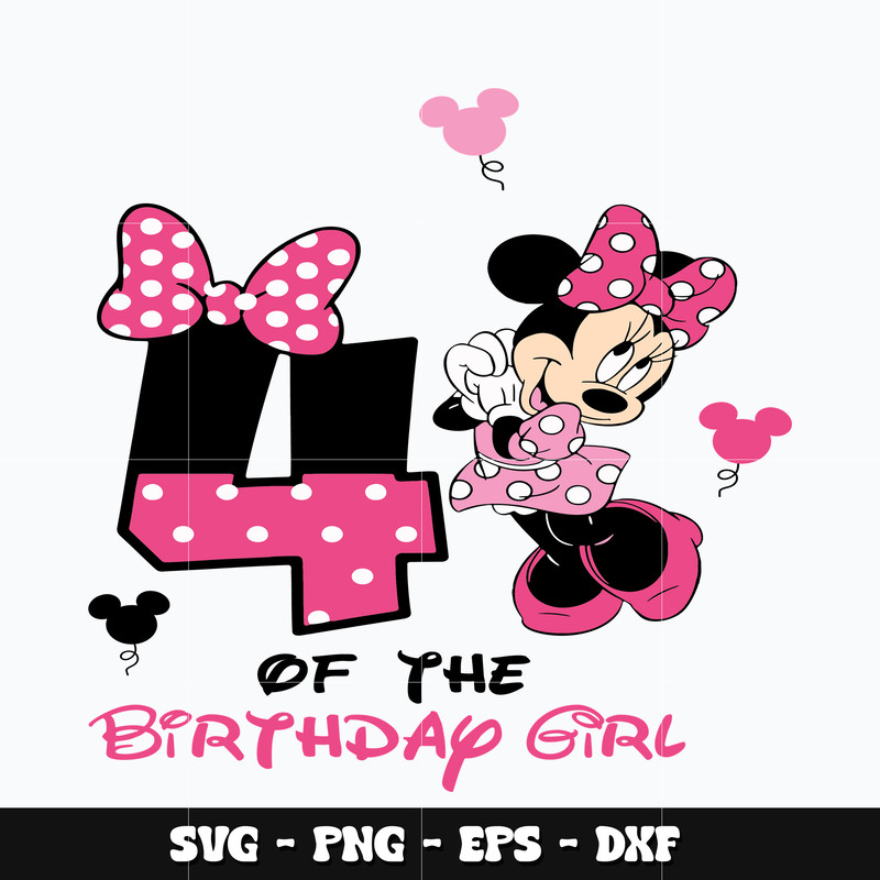 Minnie mouse 4th birthday of the girl Svg