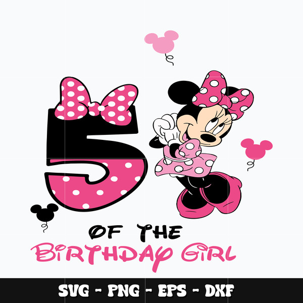 Minnie mouse 5th birthday of the girl Svg