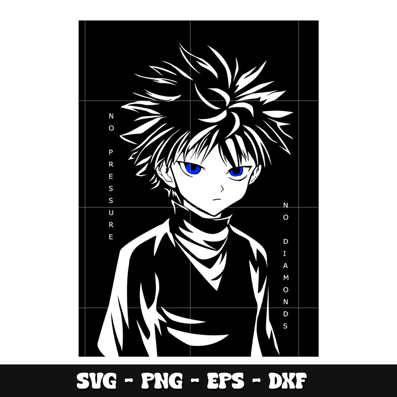 Killua Zoldyck black white svg, Hunter x hunter svg