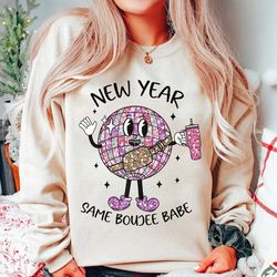 New Year Same Boojee Babe Glitter Sequins PNG Holidays, New Year 2024 PNG, Disco New Year Sublimation Design Download