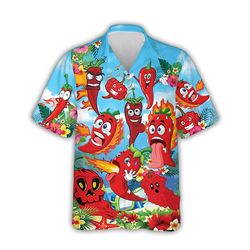 New Funny Red Chilli Peppers Hawaiian Shirt For Men 3D Print Summer Aloha