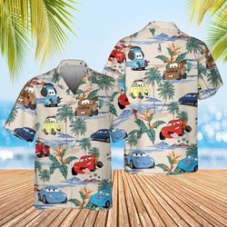 Cars Hawaiian Shirt, Lightning McQueen Doc Hudson Summer Hawaiian, Car Aloha Shirt, Car  Hawaiian Button Downs Shirt