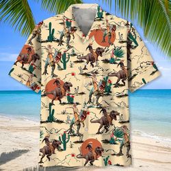 Dinosaur Desert Hawaiian Shirt, Cowboys and Dinosaur Hawaiian, Dinosaur Hawaiian, Jurassic Park Shirt