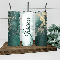 personalised green marble tumbler drinkware / plastic straw marble tumbler / gold drinkware / unique gift