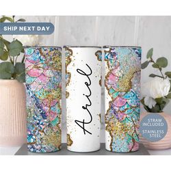 mermaid scale 20oz personalized tumbler, mermaid tumbler ocean tumbler, glitter tumbler, custom tumbler, tumbler for wom