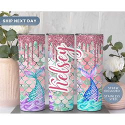mermaid 20oz personalized tumbler, mermaid tumbler, sea tumbler, glitter tumbler, custom tumbler, tumbler for woman, (tm