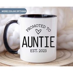promoted to auntie est mug, cute flower coffee mug, new aunt gift, pregnancy announcement cup, custom gift for new aunti