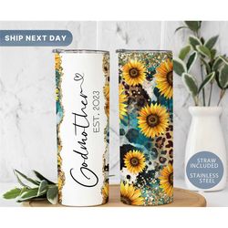 godmother sunflower tumbler, custom godmother travel mug, godmother tumbler cup, mothers day gift, godparent gifts, (tm-