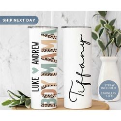 boy mama tumbler with names, kids name mother tumbler cup, mother's day tumbler with straw, boy mom travel mug, gifts fo