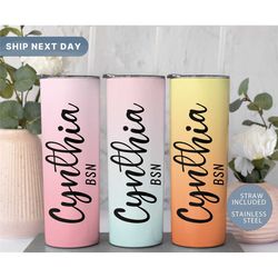 bsn graduation tumbler, 3 background color tumbler for nurses, rn tumbler with straw, nursing tumbler with straw and lid
