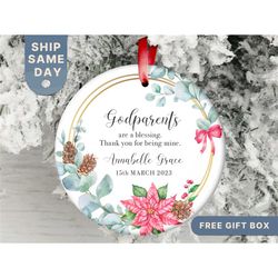 personalized godparents christmas ornament, godparents ornament keepsake, gift for godparents, baptism gift, (or-121)
