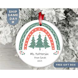 custom rainbow teacher christmas ornament  personalized teacher ornament with name  cute personalized teacher keepsake g