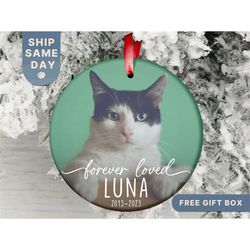 cat memorial ornament, custom cat photo ornament, cat loss christmas ornament, personalized pet memorial ornament, (or-5
