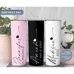 personalized bride tumbler, bridesmaid tumbler cup, maid of honor tumbler with straw, bridesmaid tumbler mug, bridal gif