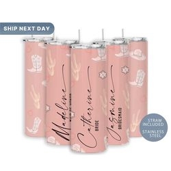 cowgirl bridal personalized tumbler, rodeo bride tumbler cup, western tumbler with straw, bridesmaid tumbler mug, bridal